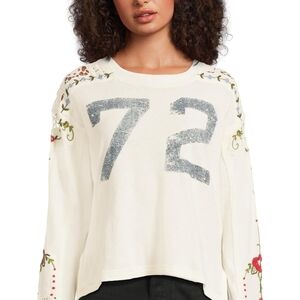 We The Free Cream Embroidered '72' Long-Sleeve Top